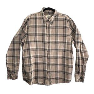 NUDIE JEANS CO Men Chuck Plaid Twill Shirt Sz L Brown Button Front Checker 2-15
